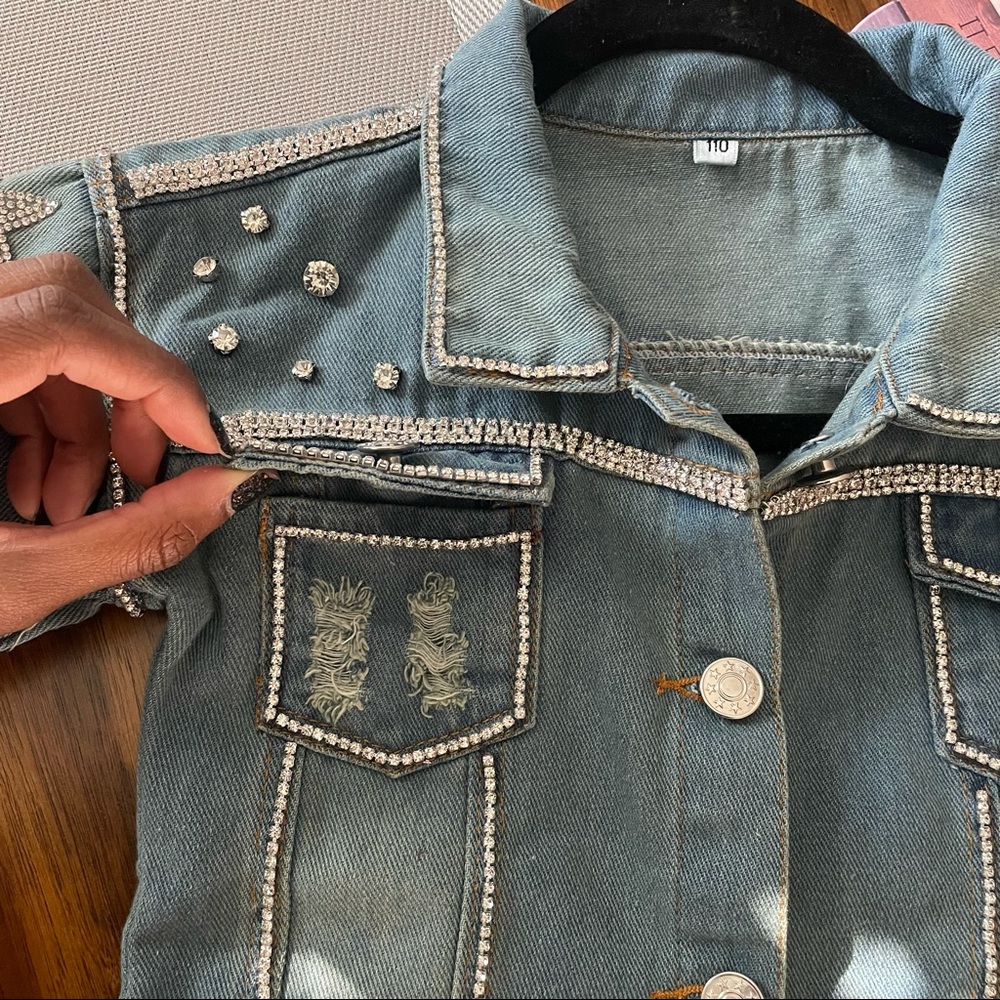 Custom rhinestone Jean jacket - Picture 4 of 9